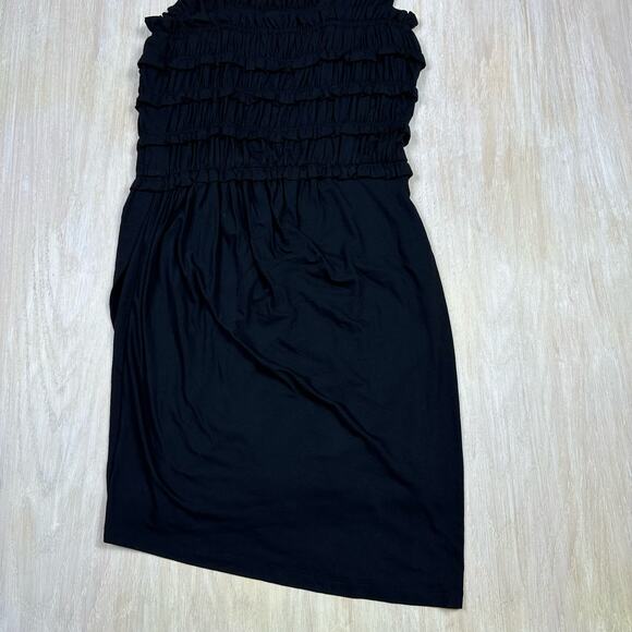 Anthropologie Leifnotes Black One Shoulder Ruffle Divergent Mock Wrap Dress S - Picture 8 of 14